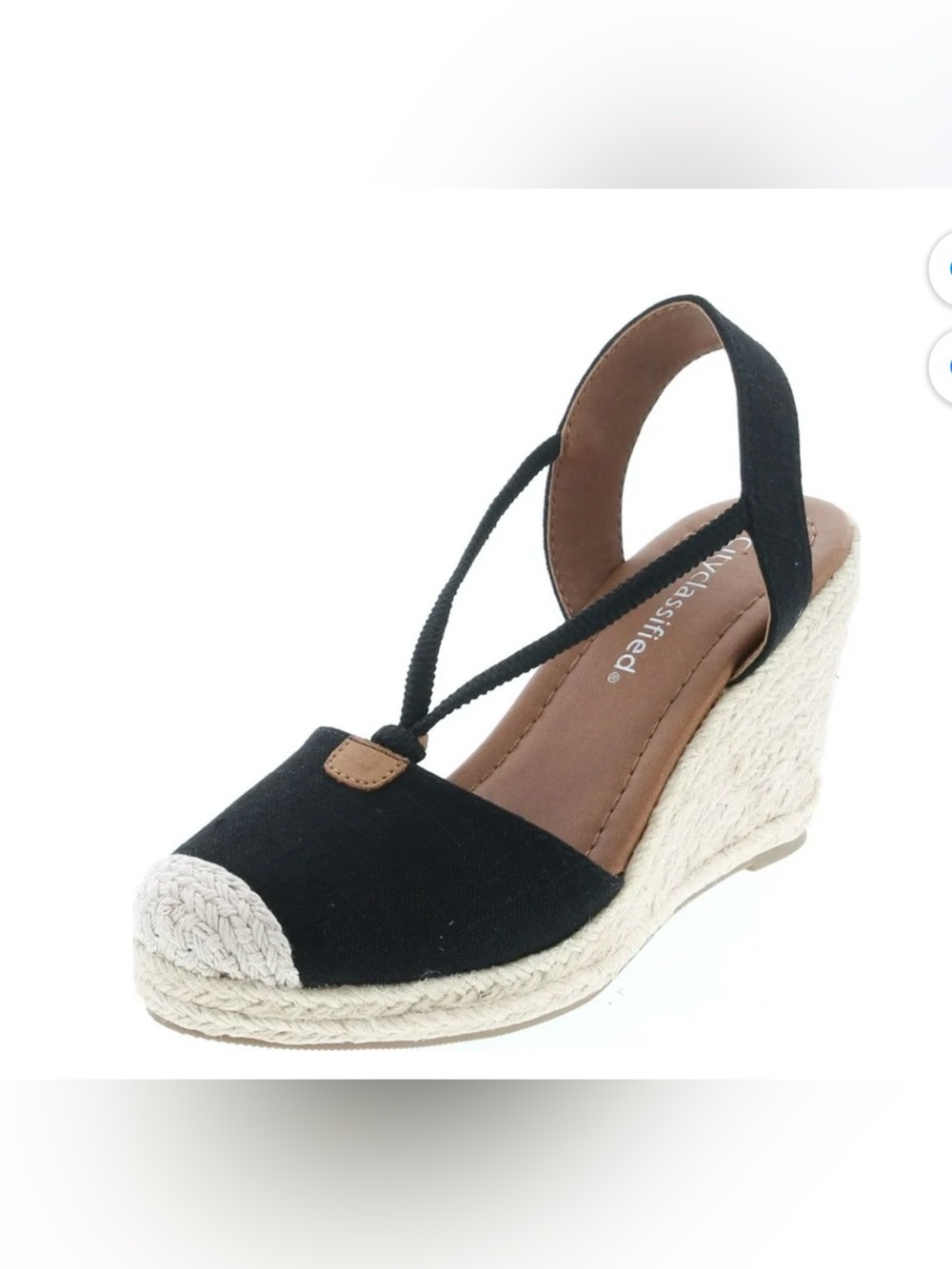City Classified Gigi Women's Cap Toe Espadrille Wedge Sandal, Black Linen, 5.5